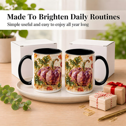 #pl[15oz|Black] Faceted Purple Pumpkin Coffee Mug, Autumn Harvest Mug, Ceramic Cup