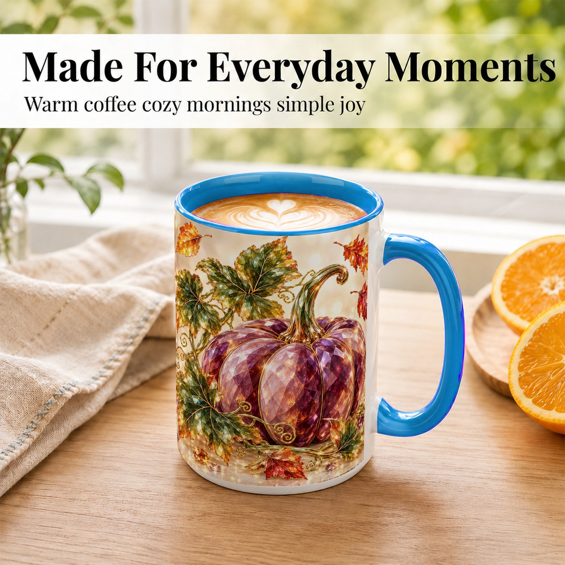 #pl[15oz|Blue] Faceted Purple Pumpkin Coffee Mug, Autumn Harvest Mug, Ceramic Cup