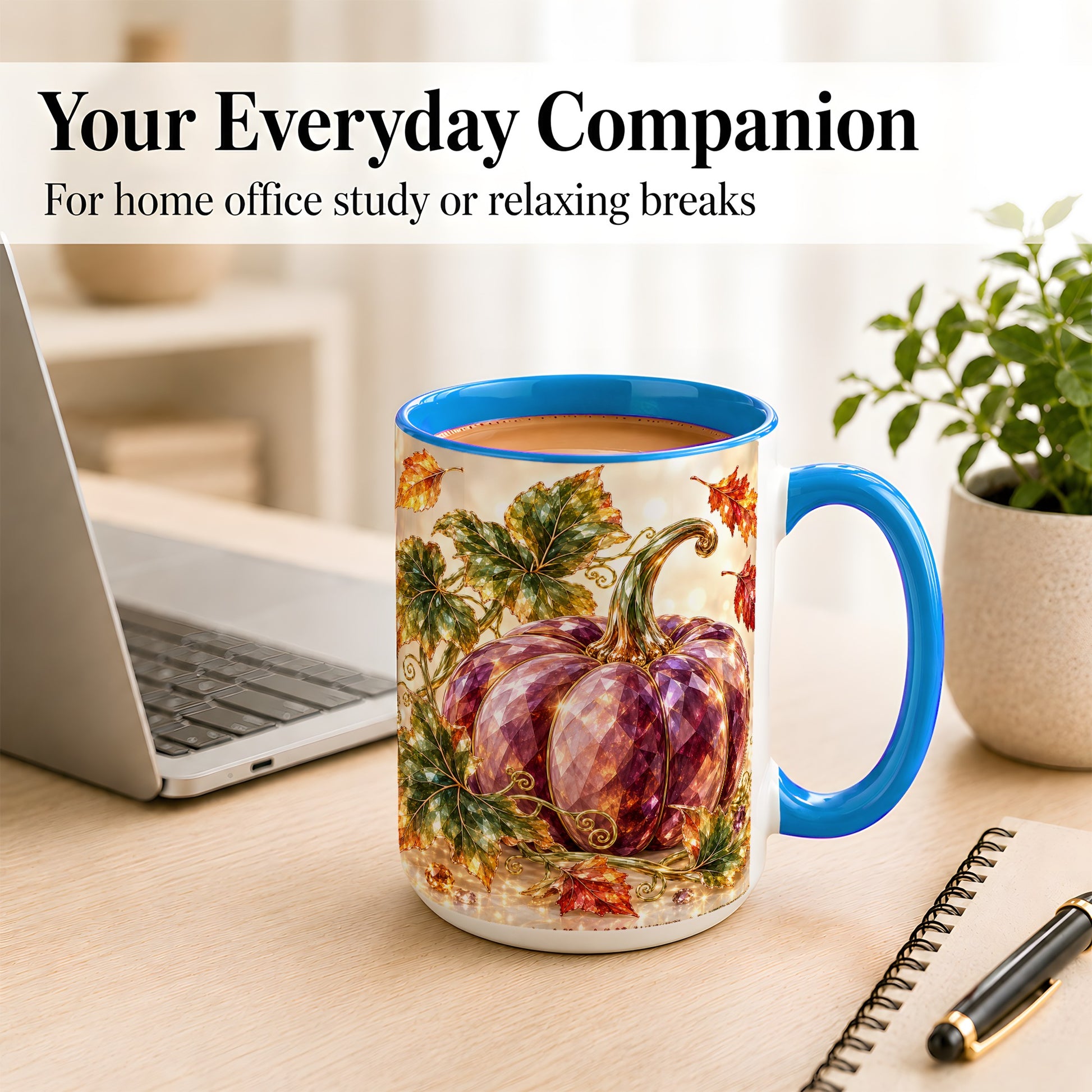 #pl[15oz|Blue] Faceted Purple Pumpkin Coffee Mug, Autumn Harvest Mug, Ceramic Cup