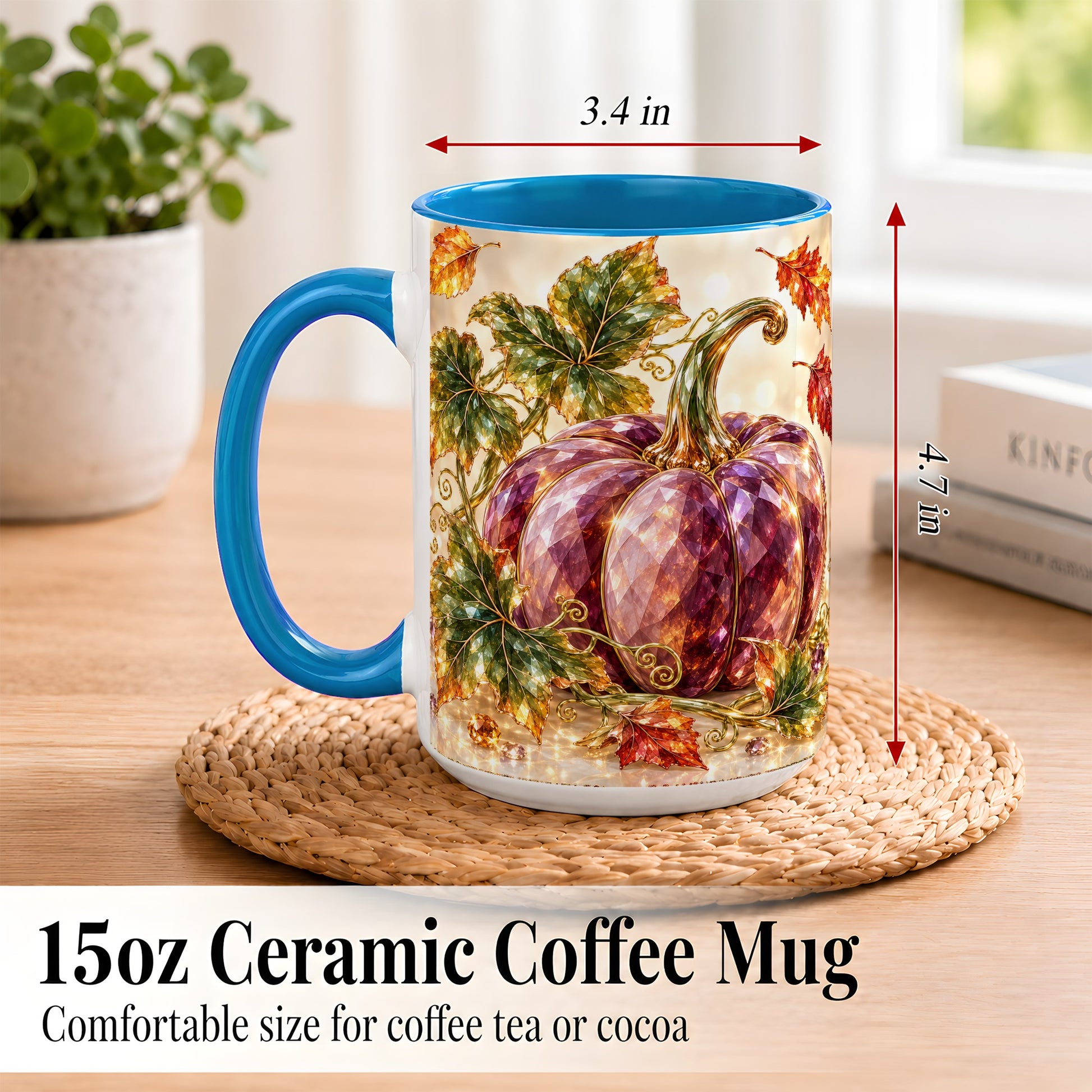 #pl[15oz|Blue] Faceted Purple Pumpkin Coffee Mug, Autumn Harvest Mug, Ceramic Cup