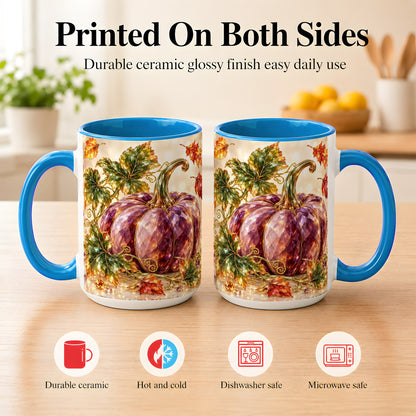 #pl[15oz|Blue] Faceted Purple Pumpkin Coffee Mug, Autumn Harvest Mug, Ceramic Cup