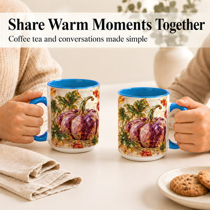 #pl[15oz|Blue] Faceted Purple Pumpkin Coffee Mug, Autumn Harvest Mug, Ceramic Cup