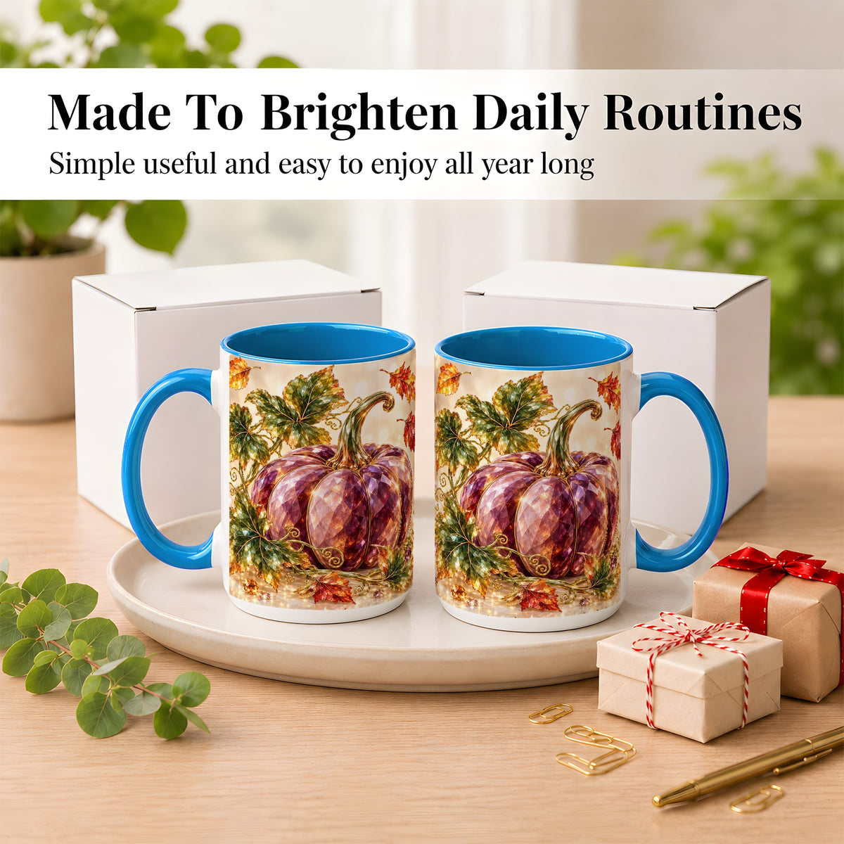 #pl[15oz|Blue] Faceted Purple Pumpkin Coffee Mug, Autumn Harvest Mug, Ceramic Cup