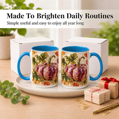 #pl[15oz|Blue] Faceted Purple Pumpkin Coffee Mug, Autumn Harvest Mug, Ceramic Cup