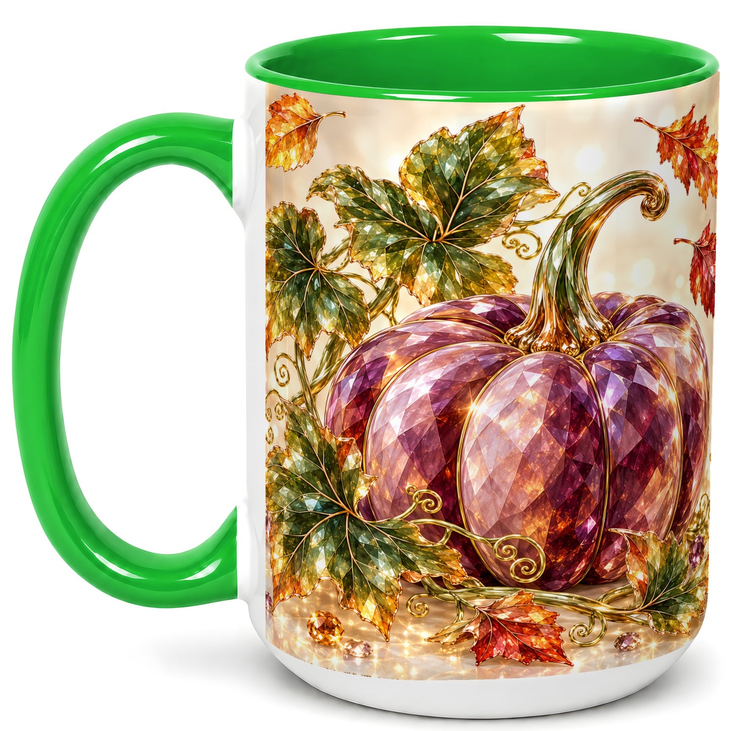 #pl[15oz|Green] Faceted Purple Pumpkin Coffee Mug, Autumn Harvest Mug, Ceramic Cup
