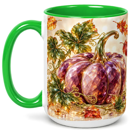 #pl[15oz|Green] Faceted Purple Pumpkin Coffee Mug, Autumn Harvest Mug, Ceramic Cup