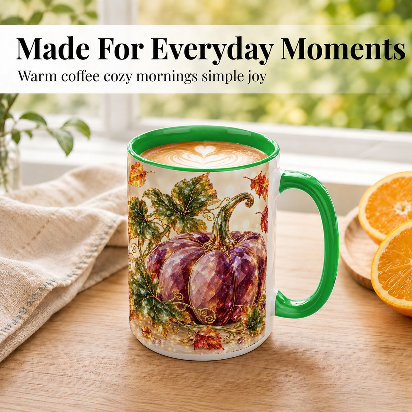 #pl[15oz|Green] Faceted Purple Pumpkin Coffee Mug, Autumn Harvest Mug, Ceramic Cup