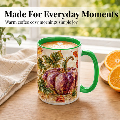 #pl[15oz|Green] Faceted Purple Pumpkin Coffee Mug, Autumn Harvest Mug, Ceramic Cup