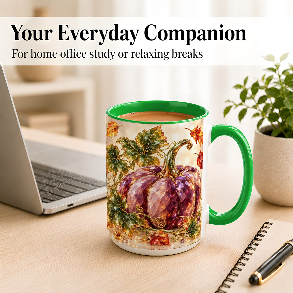 #pl[15oz|Green] Faceted Purple Pumpkin Coffee Mug, Autumn Harvest Mug, Ceramic Cup