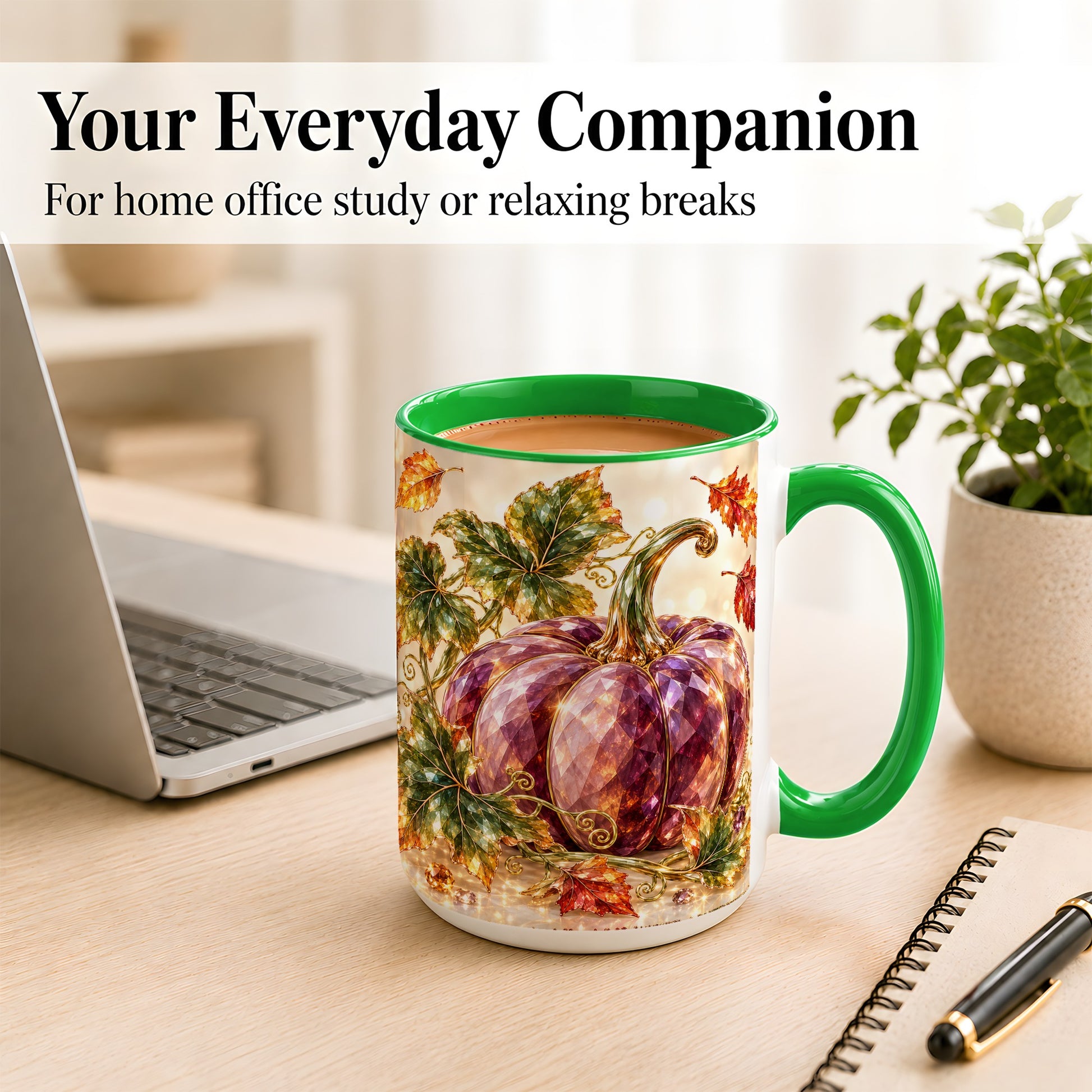 #pl[15oz|Green] Faceted Purple Pumpkin Coffee Mug, Autumn Harvest Mug, Ceramic Cup