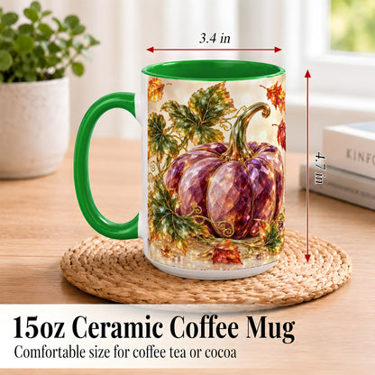 #pl[15oz|Green] Faceted Purple Pumpkin Coffee Mug, Autumn Harvest Mug, Ceramic Cup