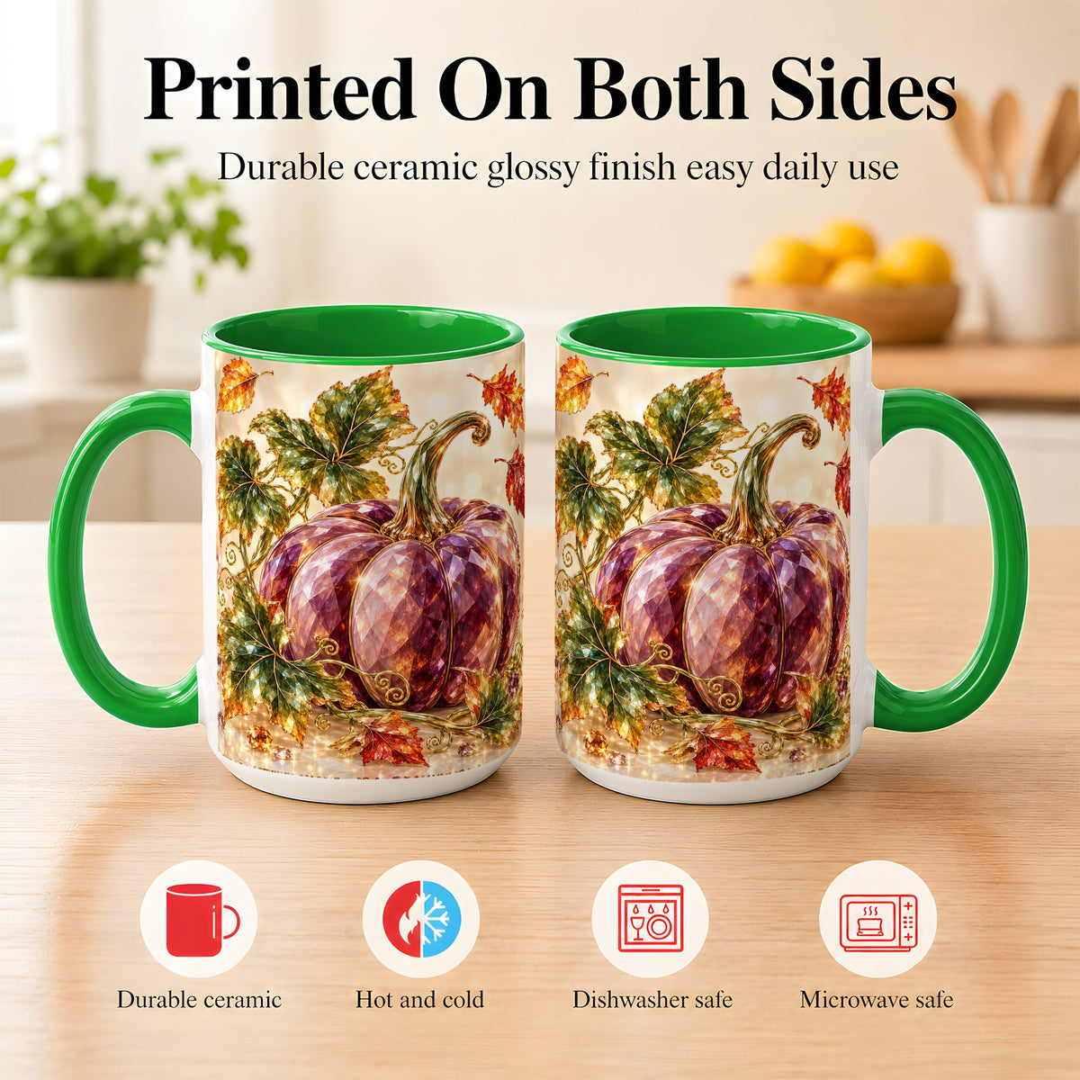 #pl[15oz|Green] Faceted Purple Pumpkin Coffee Mug, Autumn Harvest Mug, Ceramic Cup