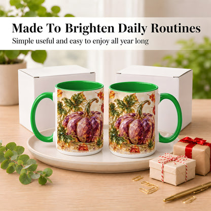 #pl[15oz|Green] Faceted Purple Pumpkin Coffee Mug, Autumn Harvest Mug, Ceramic Cup