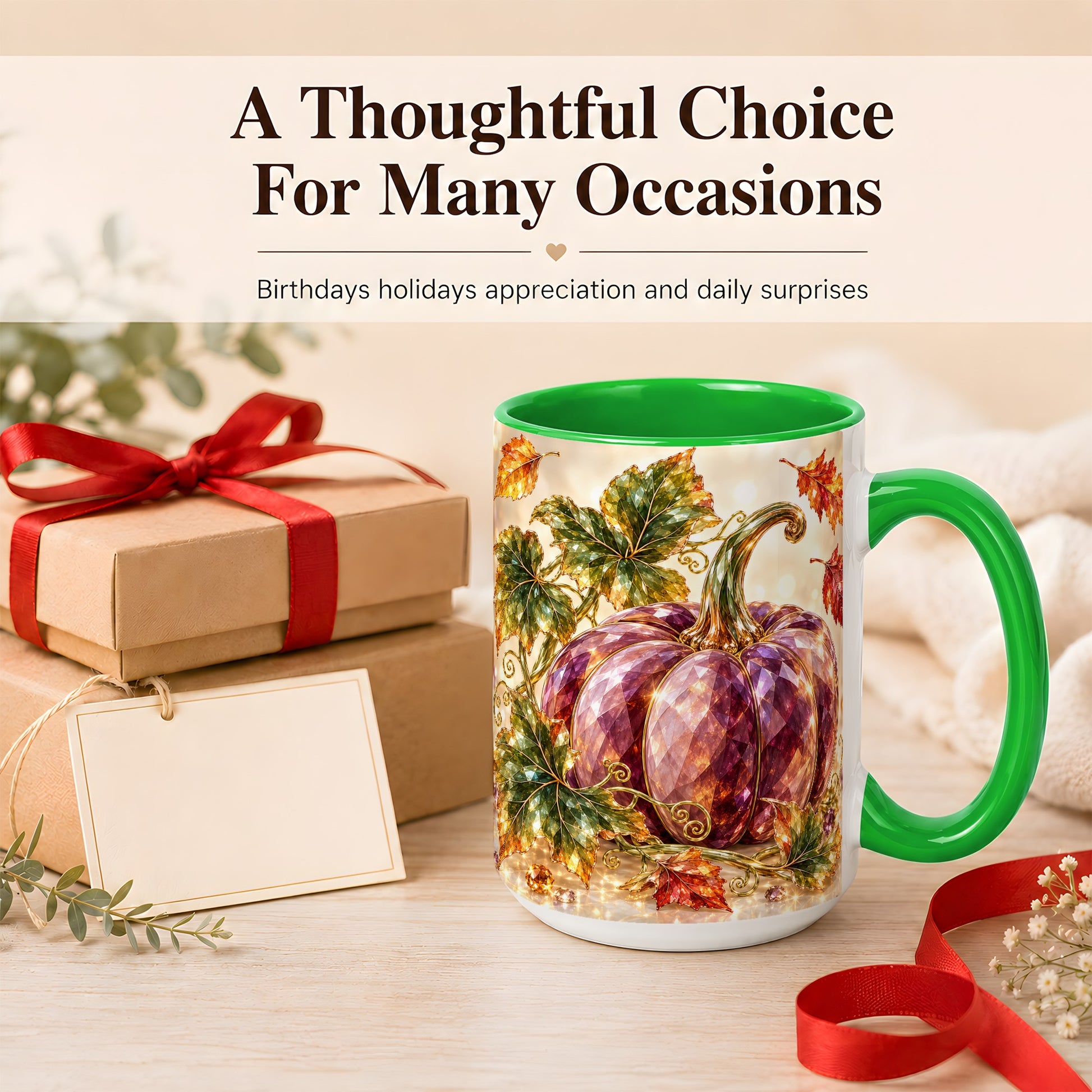 #pl[15oz|Green] Faceted Purple Pumpkin Coffee Mug, Autumn Harvest Mug, Ceramic Cup