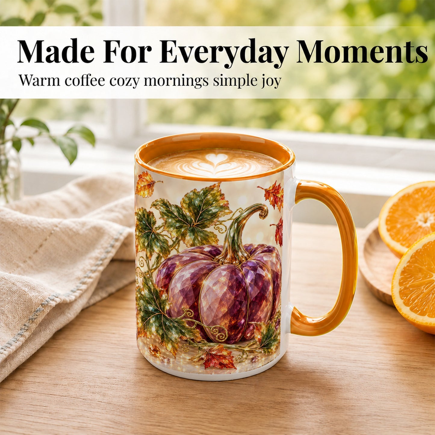 #pl[15oz|Orange] Faceted Purple Pumpkin Coffee Mug, Autumn Harvest Mug, Ceramic Cup