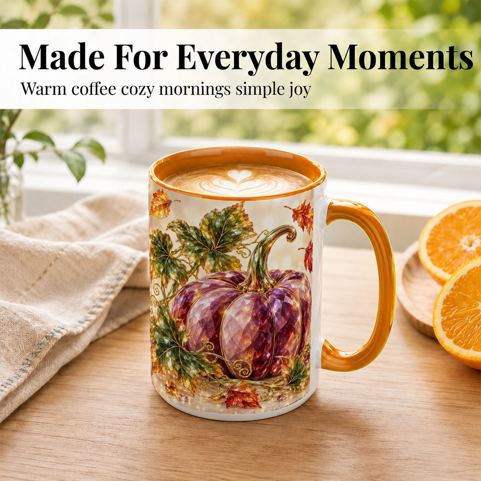 #pl[15oz|Orange] Faceted Purple Pumpkin Coffee Mug, Autumn Harvest Mug, Ceramic Cup