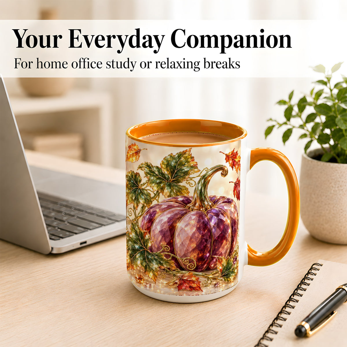 #pl[15oz|Orange] Faceted Purple Pumpkin Coffee Mug, Autumn Harvest Mug, Ceramic Cup