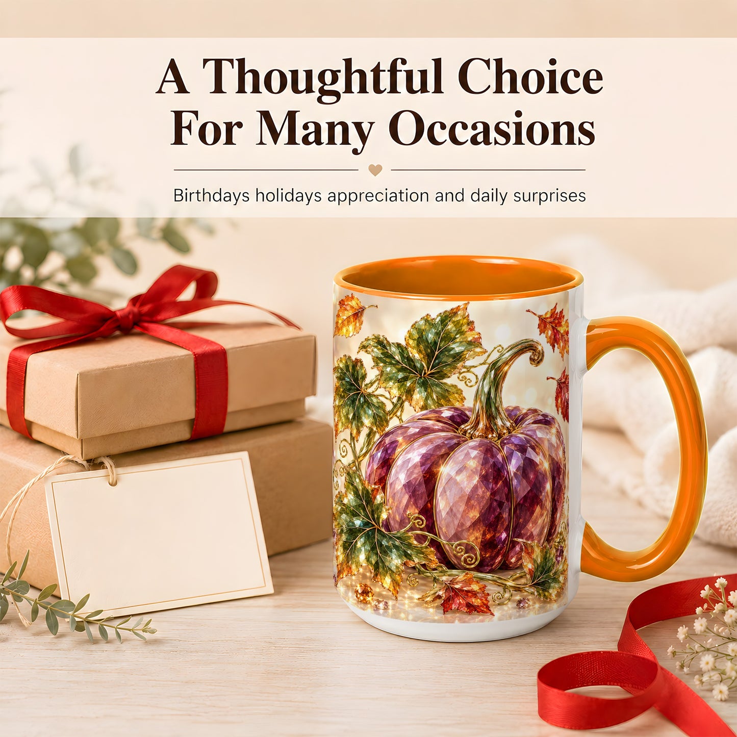 #pl[15oz|Orange] Faceted Purple Pumpkin Coffee Mug, Autumn Harvest Mug, Ceramic Cup