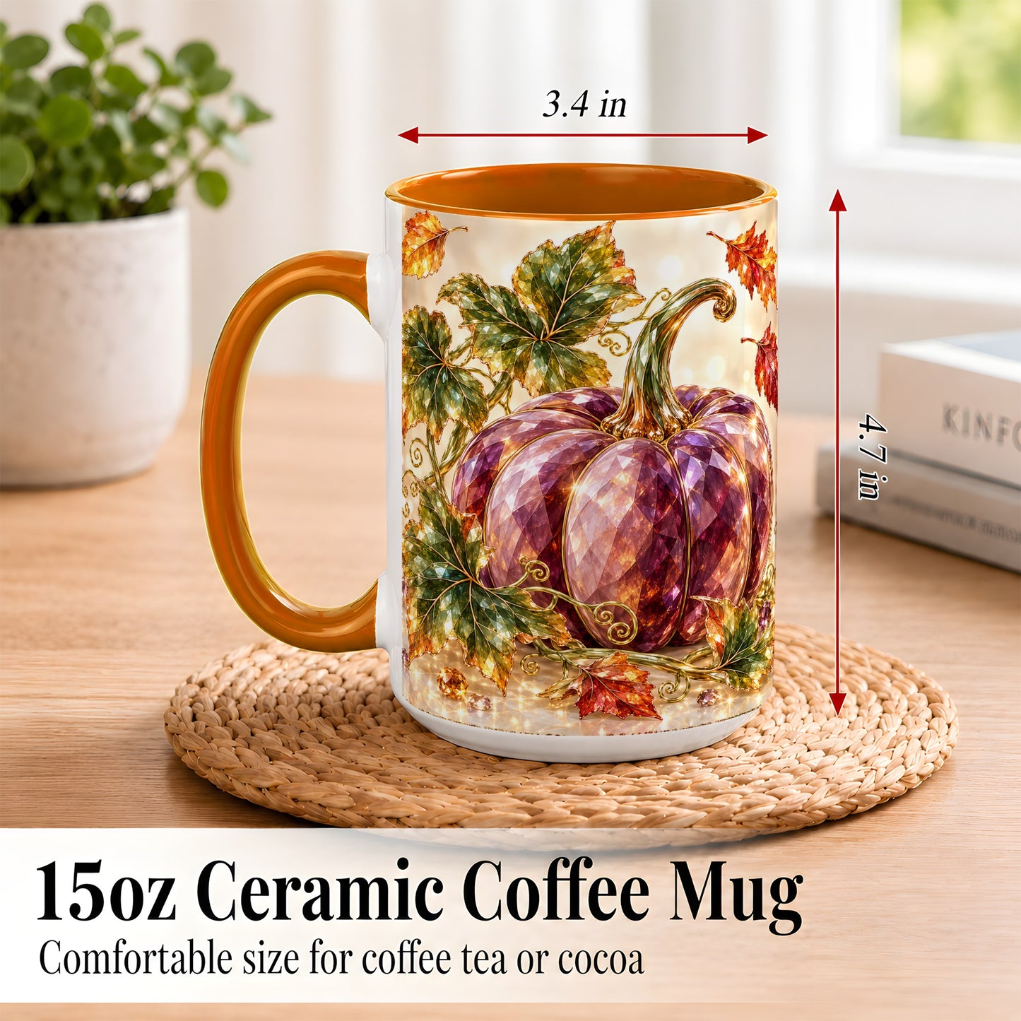 #pl[15oz|Orange] Faceted Purple Pumpkin Coffee Mug, Autumn Harvest Mug, Ceramic Cup