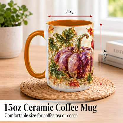 #pl[15oz|Orange] Faceted Purple Pumpkin Coffee Mug, Autumn Harvest Mug, Ceramic Cup