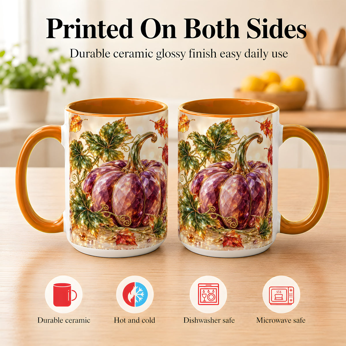 #pl[15oz|Orange] Faceted Purple Pumpkin Coffee Mug, Autumn Harvest Mug, Ceramic Cup