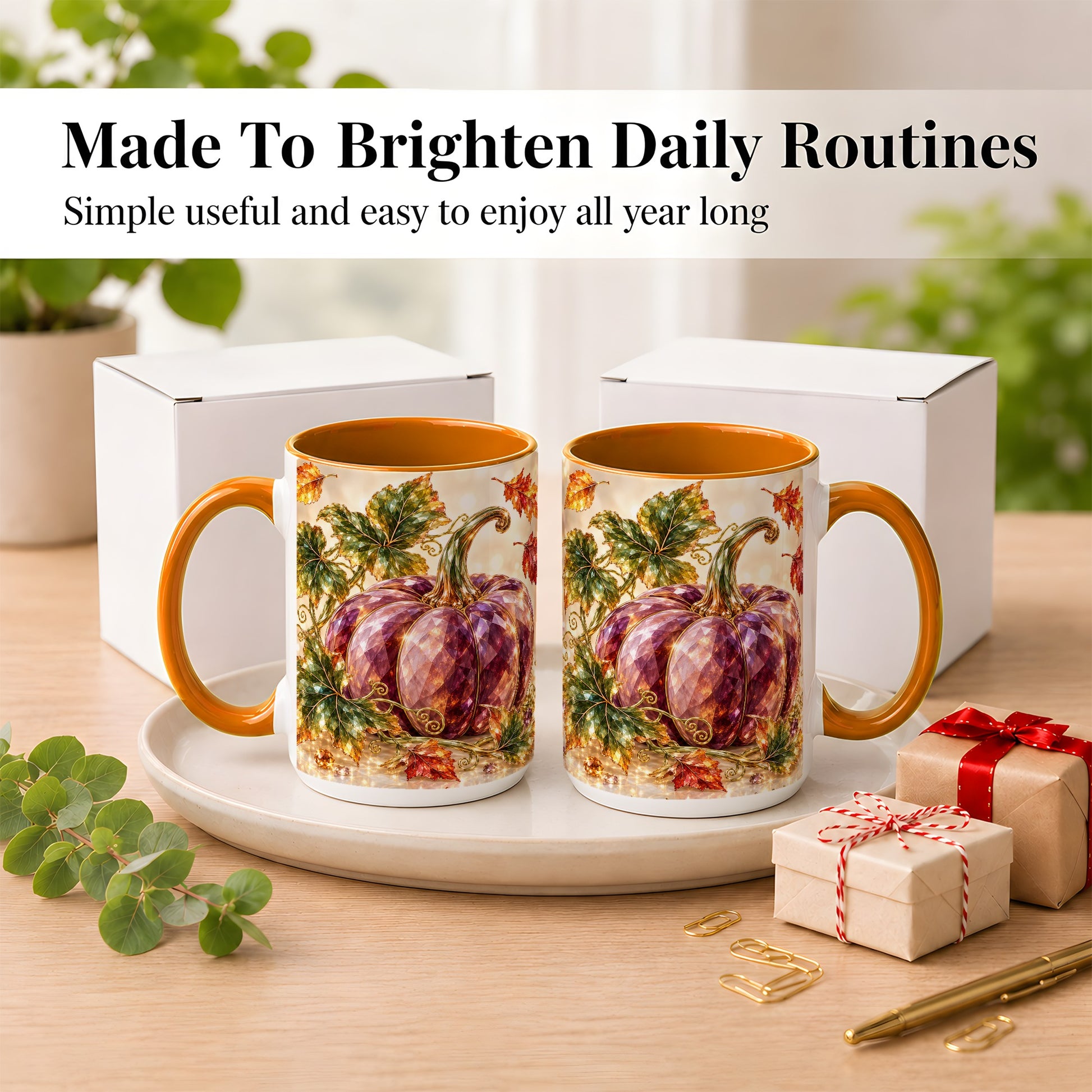 #pl[15oz|Orange] Faceted Purple Pumpkin Coffee Mug, Autumn Harvest Mug, Ceramic Cup