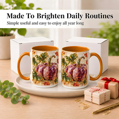 #pl[15oz|Orange] Faceted Purple Pumpkin Coffee Mug, Autumn Harvest Mug, Ceramic Cup