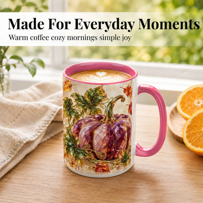 #pl[15oz|Pink] Faceted Purple Pumpkin Coffee Mug, Autumn Harvest Mug, Ceramic Cup