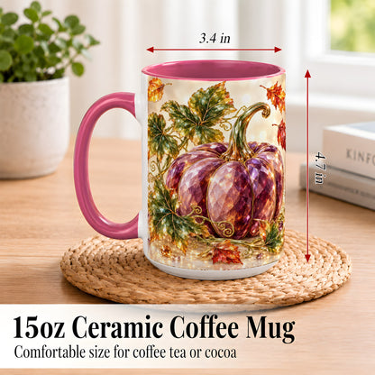 #pl[15oz|Pink] Faceted Purple Pumpkin Coffee Mug, Autumn Harvest Mug, Ceramic Cup