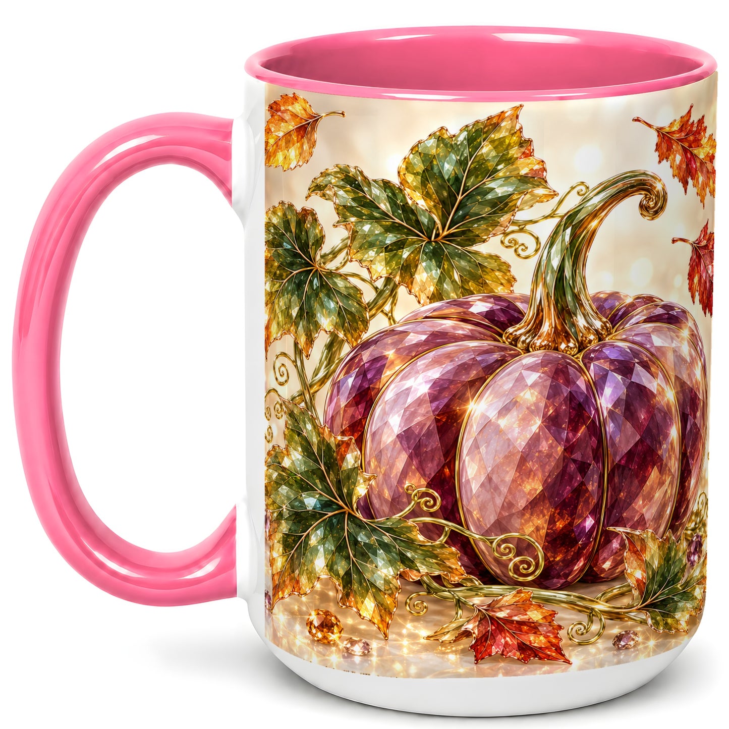 #pl[15oz|Pink] Faceted Purple Pumpkin Coffee Mug, Autumn Harvest Mug, Ceramic Cup