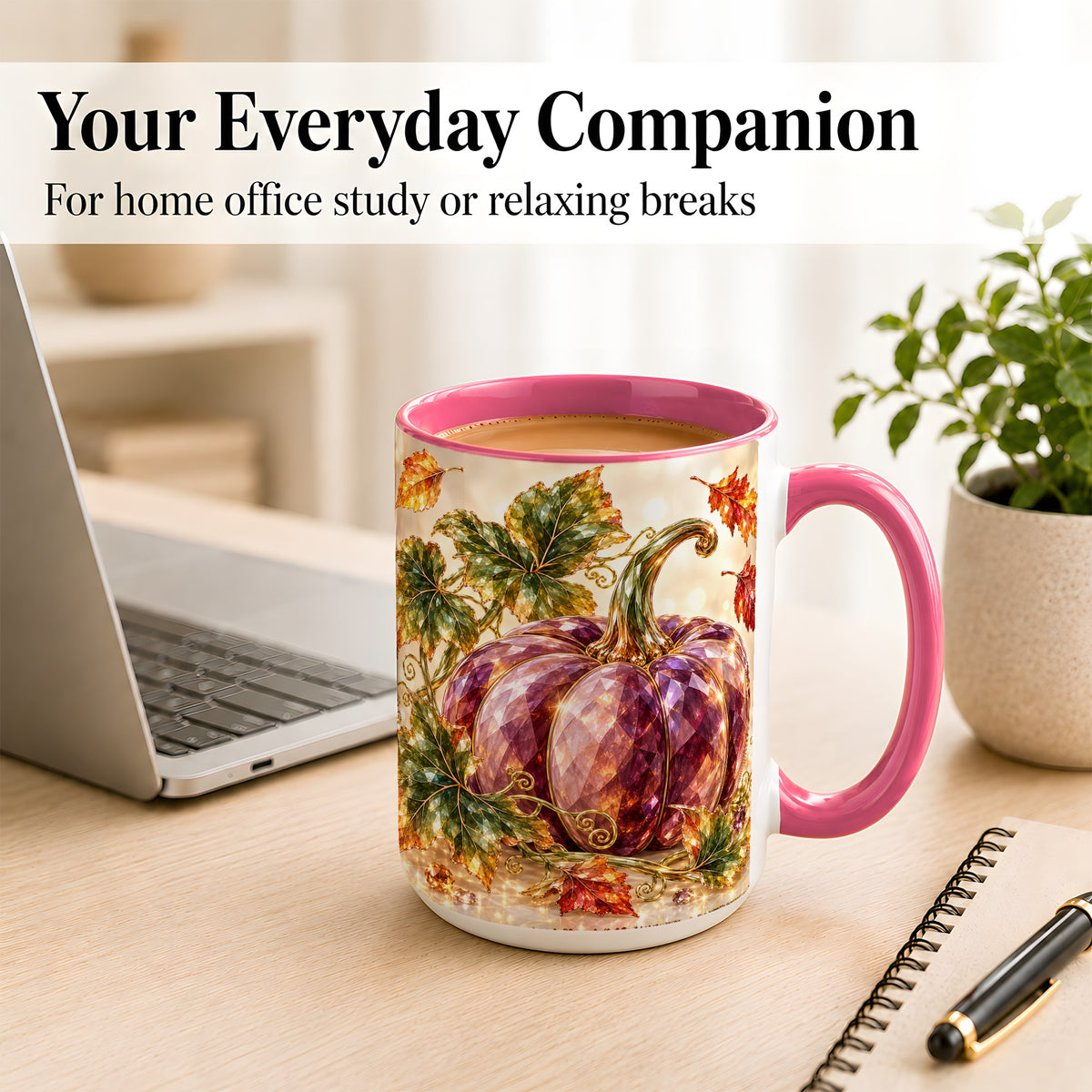 #pl[15oz|Pink] Faceted Purple Pumpkin Coffee Mug, Autumn Harvest Mug, Ceramic Cup