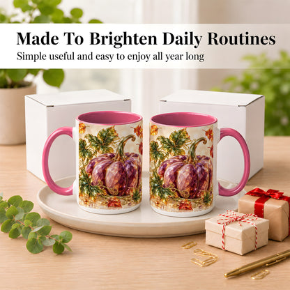 #pl[15oz|Pink] Faceted Purple Pumpkin Coffee Mug, Autumn Harvest Mug, Ceramic Cup