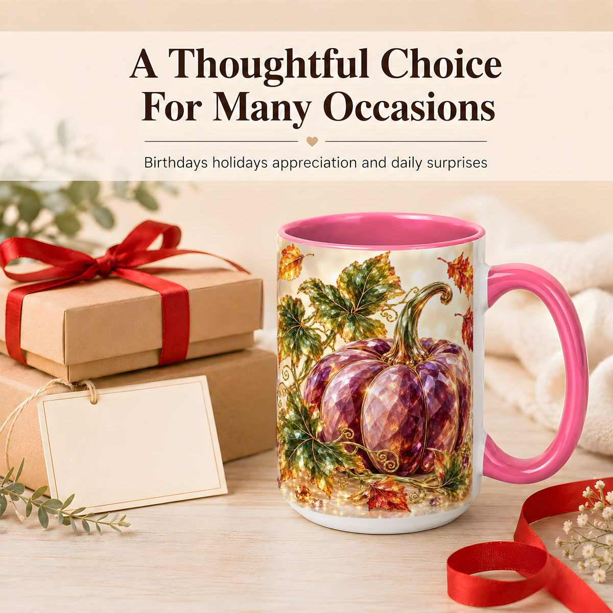 #pl[15oz|Pink] Faceted Purple Pumpkin Coffee Mug, Autumn Harvest Mug, Ceramic Cup
