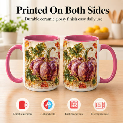 #pl[15oz|Pink] Faceted Purple Pumpkin Coffee Mug, Autumn Harvest Mug, Ceramic Cup