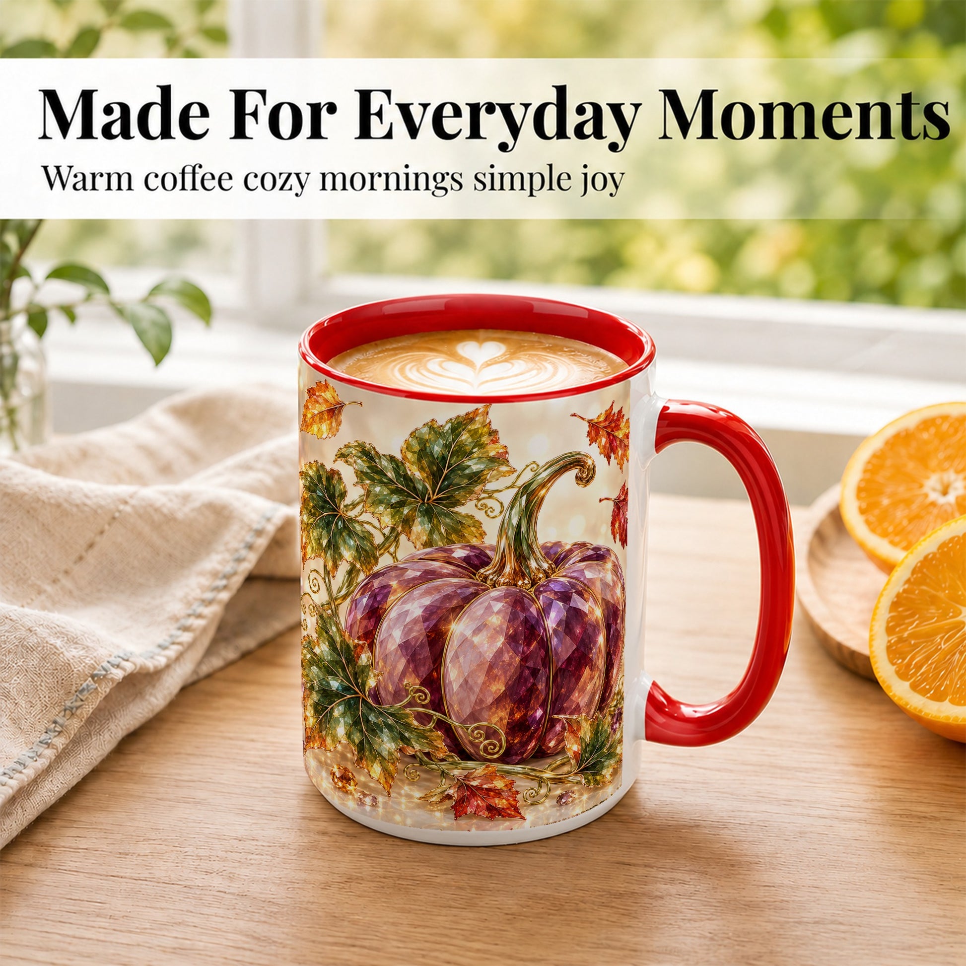 #pl[15oz|Red] Faceted Purple Pumpkin Coffee Mug, Autumn Harvest Mug, Ceramic Cup