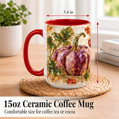 #pl[15oz|Red] Faceted Purple Pumpkin Coffee Mug, Autumn Harvest Mug, Ceramic Cup