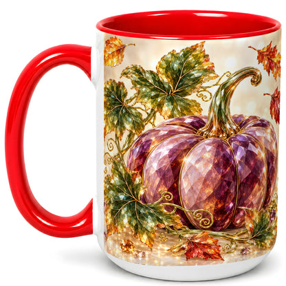 #pl[15oz|Red] Faceted Purple Pumpkin Coffee Mug, Autumn Harvest Mug, Ceramic Cup