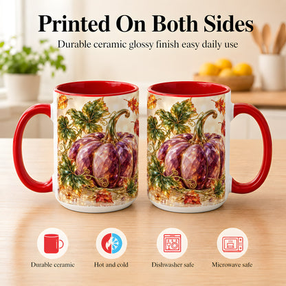 #pl[15oz|Red] Faceted Purple Pumpkin Coffee Mug, Autumn Harvest Mug, Ceramic Cup