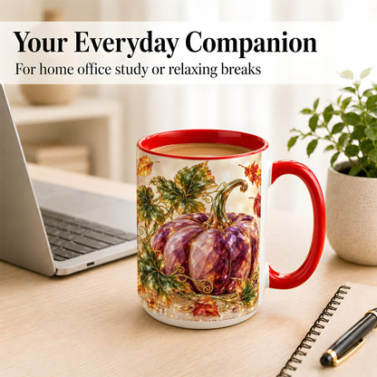 #pl[15oz|Red] Faceted Purple Pumpkin Coffee Mug, Autumn Harvest Mug, Ceramic Cup