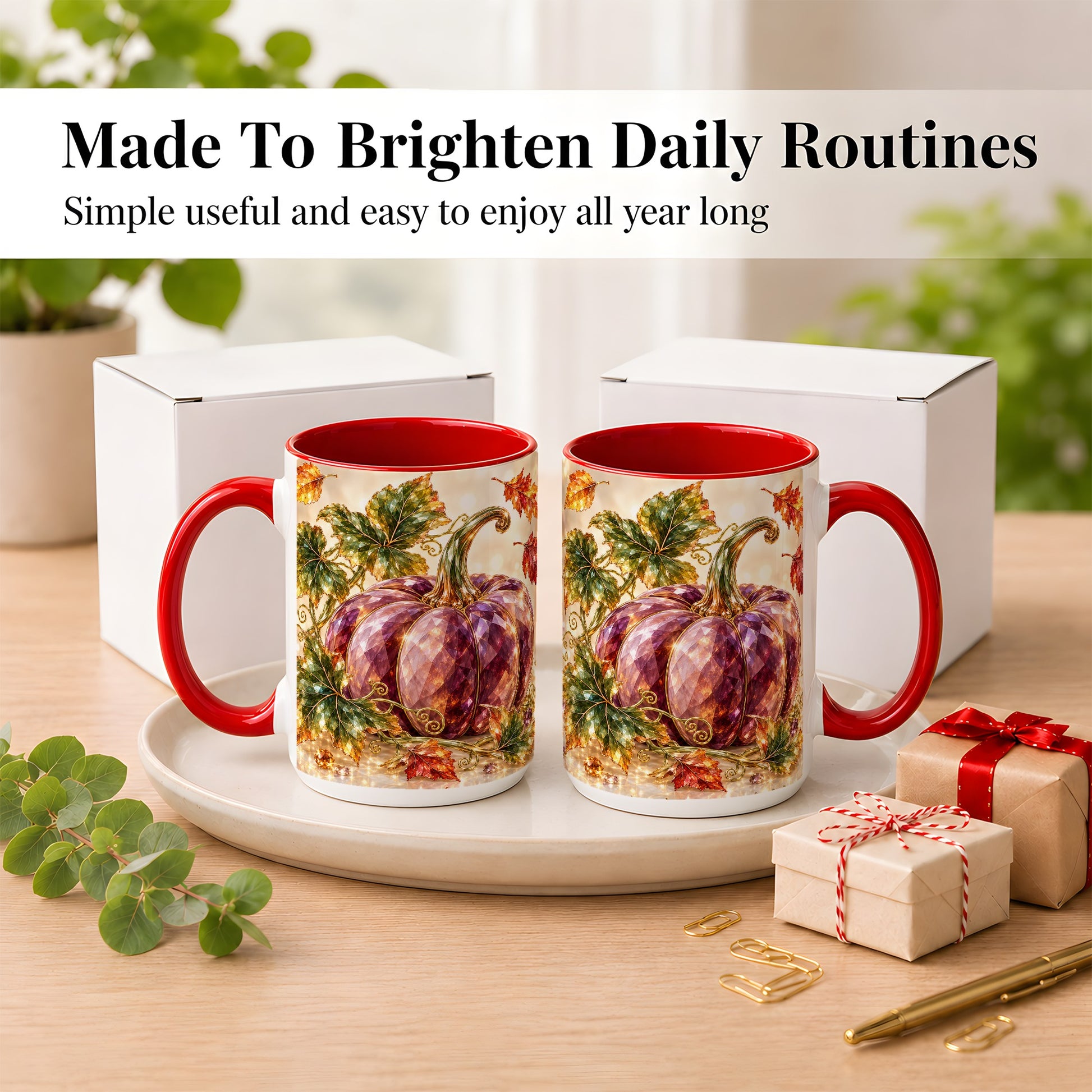 #pl[15oz|Red] Faceted Purple Pumpkin Coffee Mug, Autumn Harvest Mug, Ceramic Cup