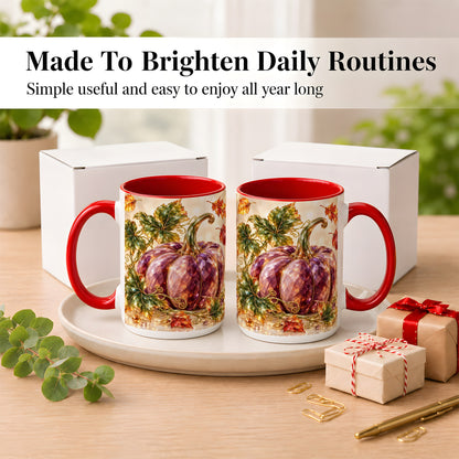 #pl[15oz|Red] Faceted Purple Pumpkin Coffee Mug, Autumn Harvest Mug, Ceramic Cup