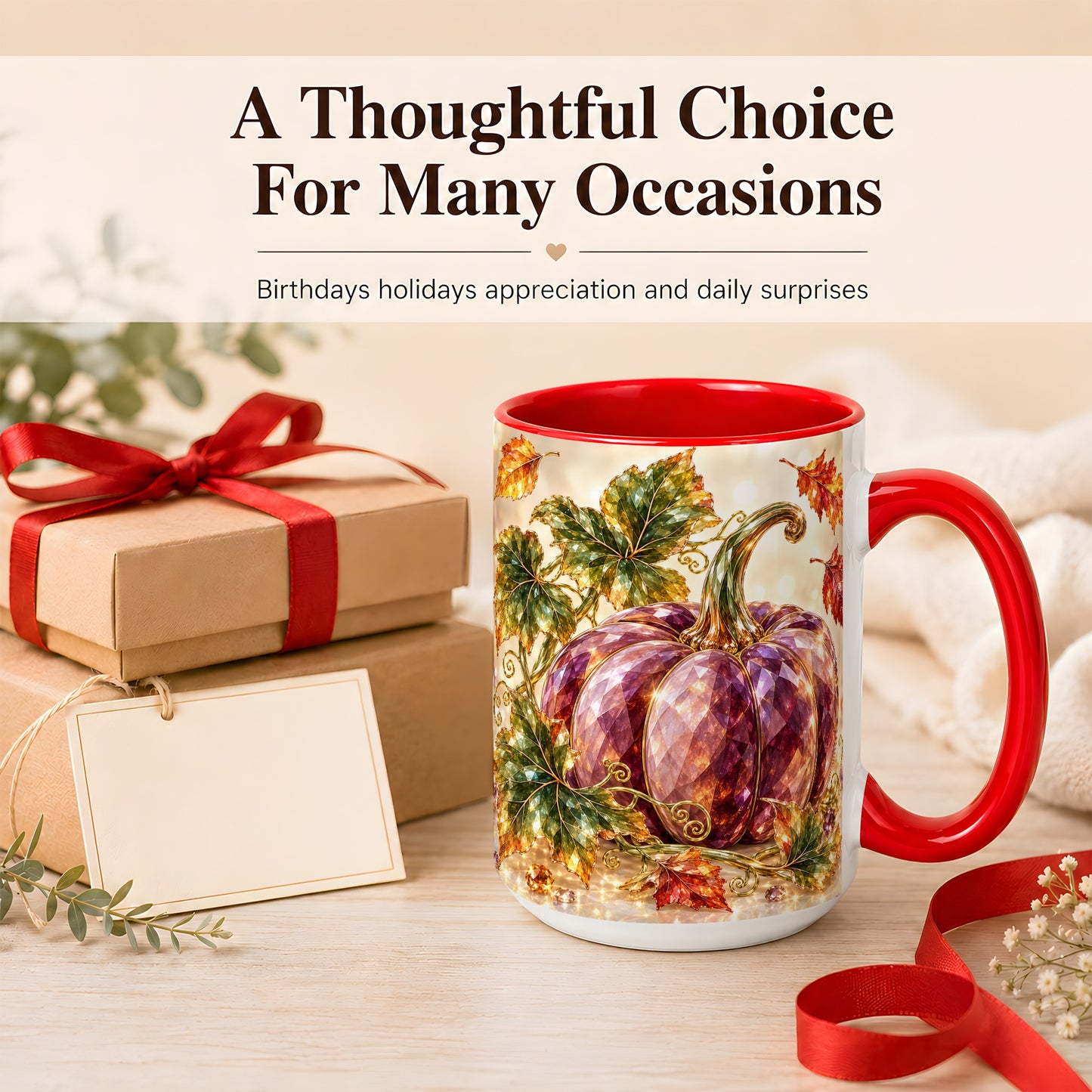 #pl[15oz|Red] Faceted Purple Pumpkin Coffee Mug, Autumn Harvest Mug, Ceramic Cup
