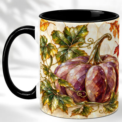 #pl[11oz|Black] Jeweled Pumpkin Coffee Mug, Autumn Leaves Mug, Ceramic Cup