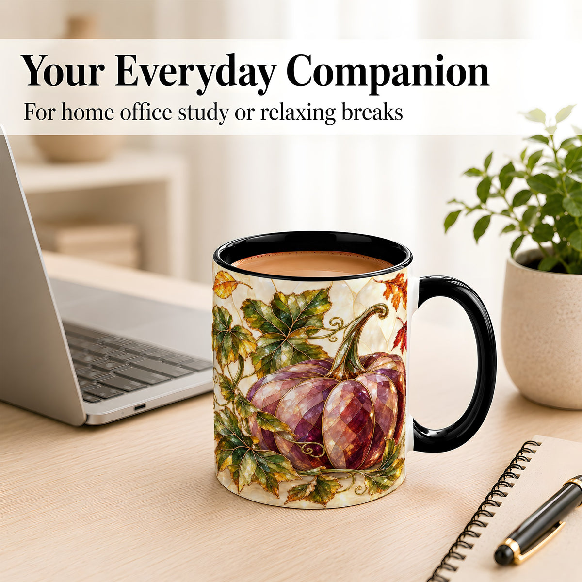 #pl[11oz|Black] Jeweled Pumpkin Coffee Mug, Autumn Leaves Mug, Ceramic Cup