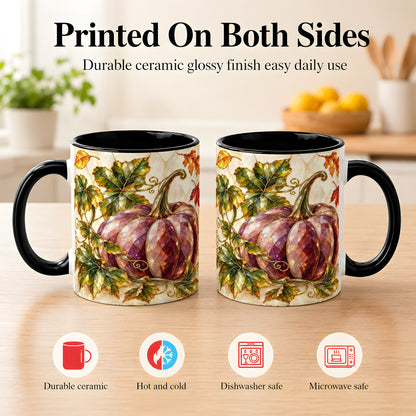#pl[11oz|Black] Jeweled Pumpkin Coffee Mug, Autumn Leaves Mug, Ceramic Cup