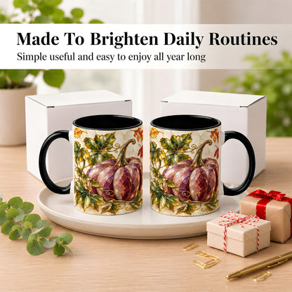 #pl[11oz|Black] Jeweled Pumpkin Coffee Mug, Autumn Leaves Mug, Ceramic Cup