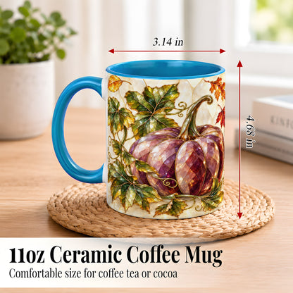 #pl[11oz|Blue] Jeweled Pumpkin Coffee Mug, Autumn Leaves Mug, Ceramic Cup