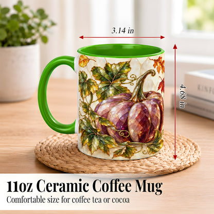 #pl[11oz|Green] Jeweled Pumpkin Coffee Mug, Autumn Leaves Mug, Ceramic Cup