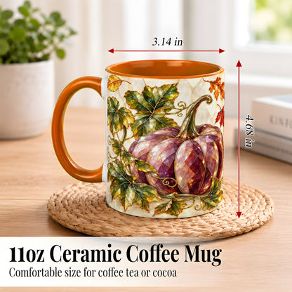 #pl[11oz|Orange] Jeweled Pumpkin Coffee Mug, Autumn Leaves Mug, Ceramic Cup