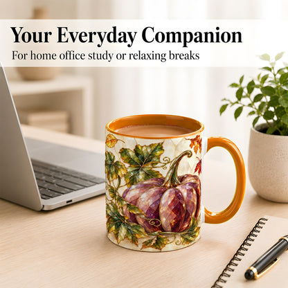 #pl[11oz|Orange] Jeweled Pumpkin Coffee Mug, Autumn Leaves Mug, Ceramic Cup